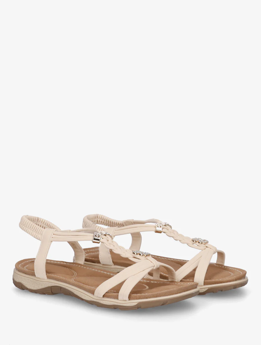Nu-pieds à empiècement trèfle strassé - Beige - Image 4