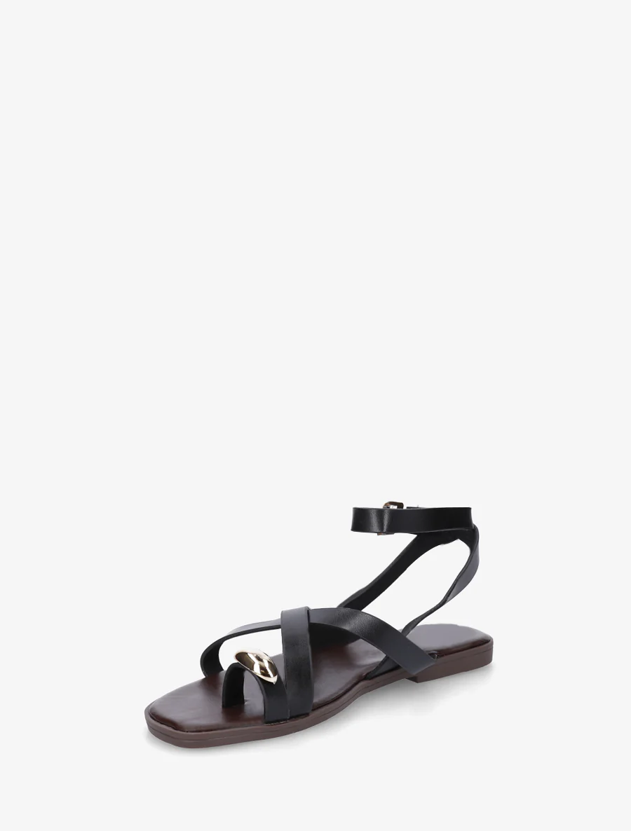 Nu-pieds à entredoigt et bijou métal - Noir - Image 3