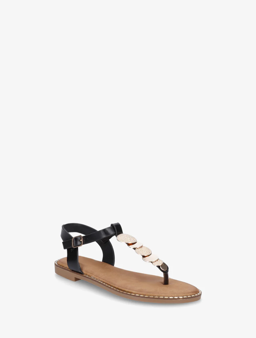 Nu-pieds à entredoigt et bijoux médailles - Noir - Image 2