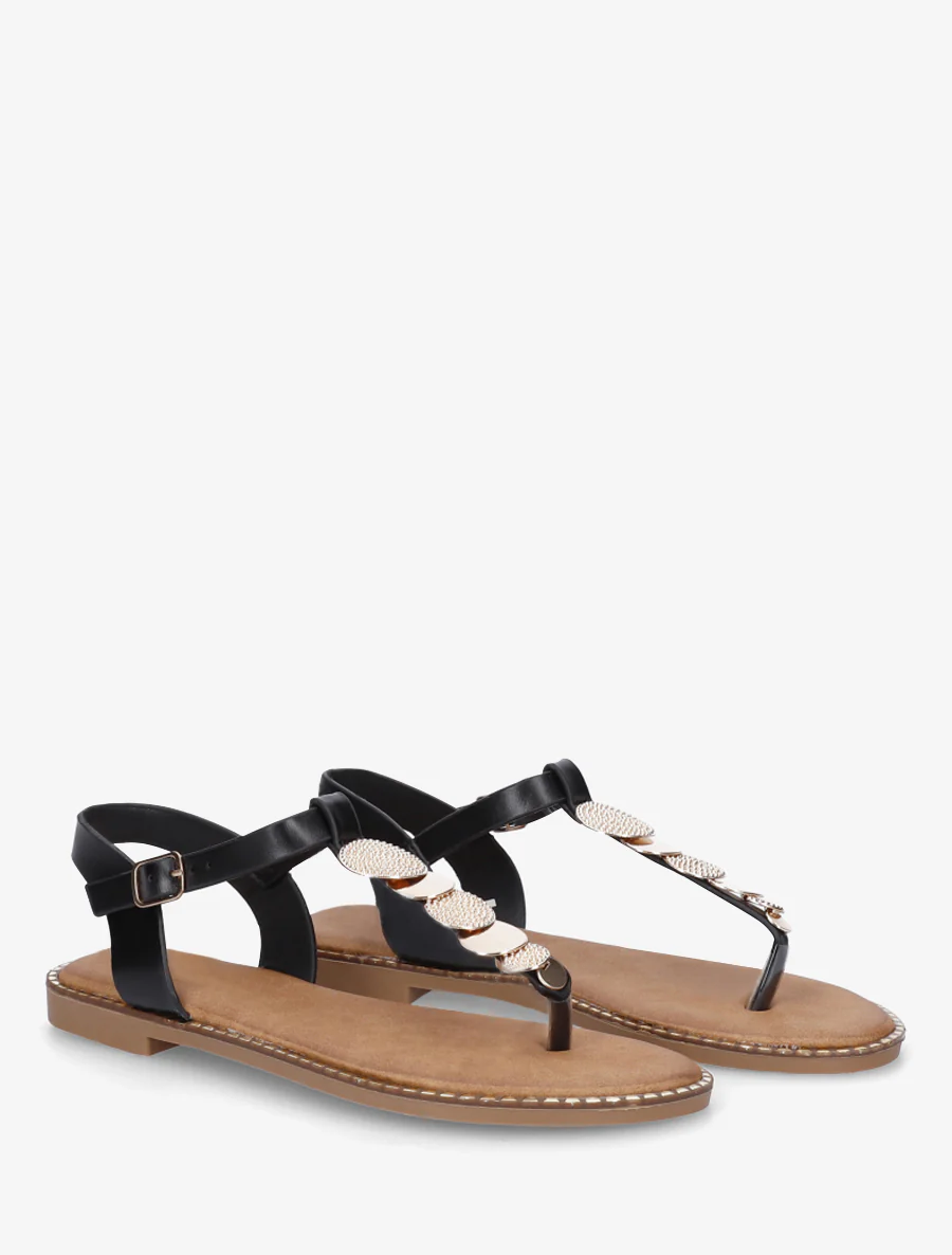 Nu-pieds à entredoigt et bijoux médailles - Noir - Image 4