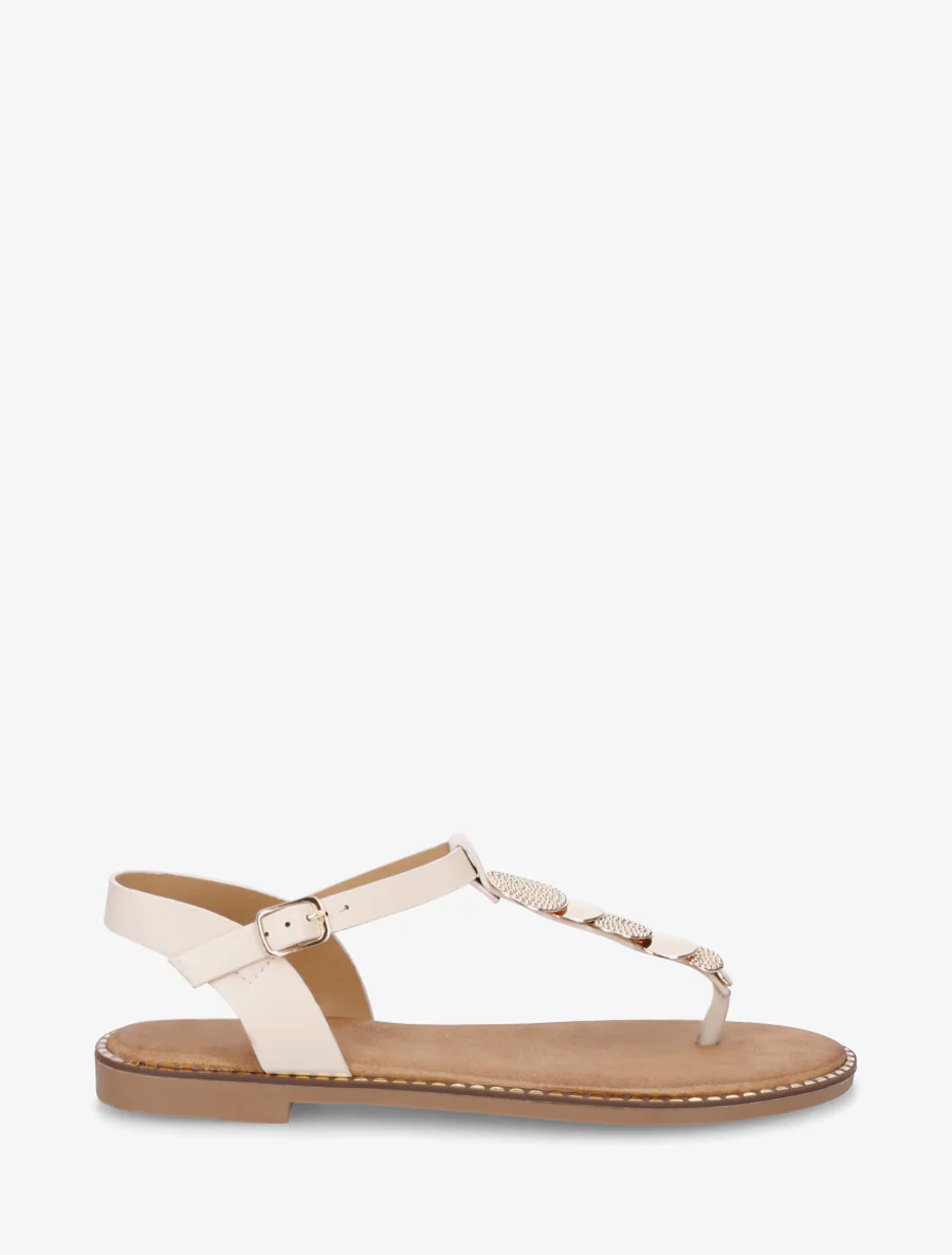 Nu-pieds à entredoigt et bijoux médailles - Beige