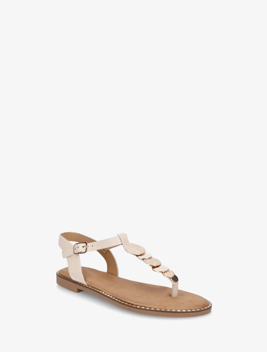 Nu-pieds à entredoigt et bijoux médailles - Beige - Image 2