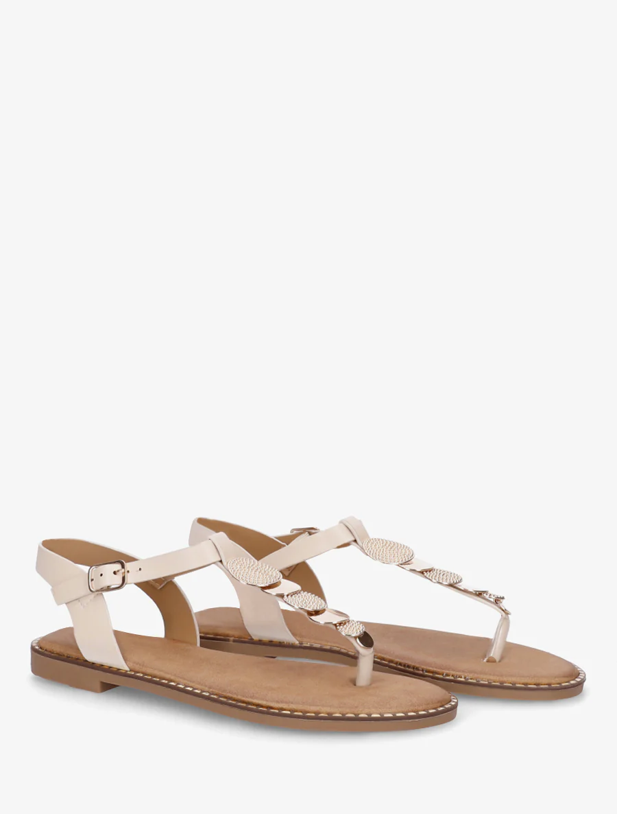 Nu-pieds à entredoigt et bijoux médailles - Beige - Image 4