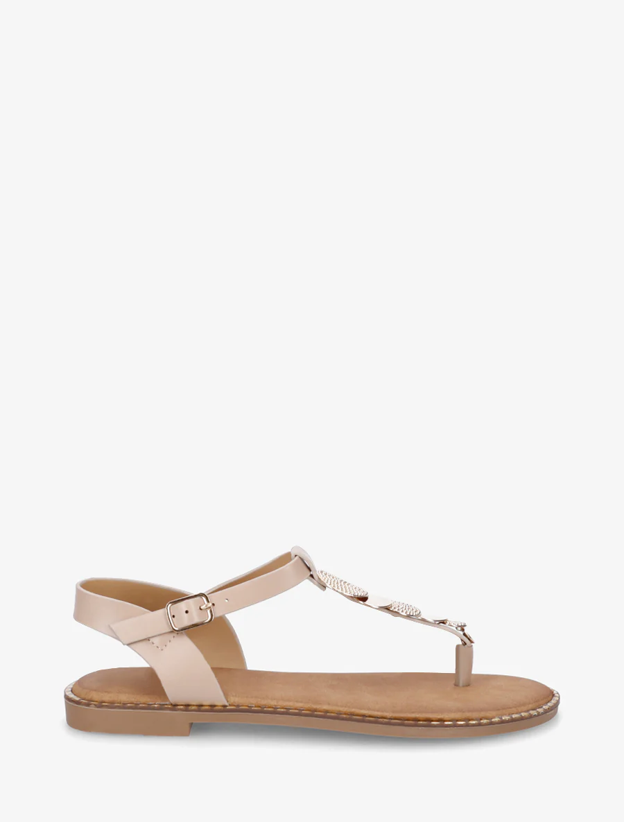 Nu-pieds à entredoigt et bijoux médailles - Taupe