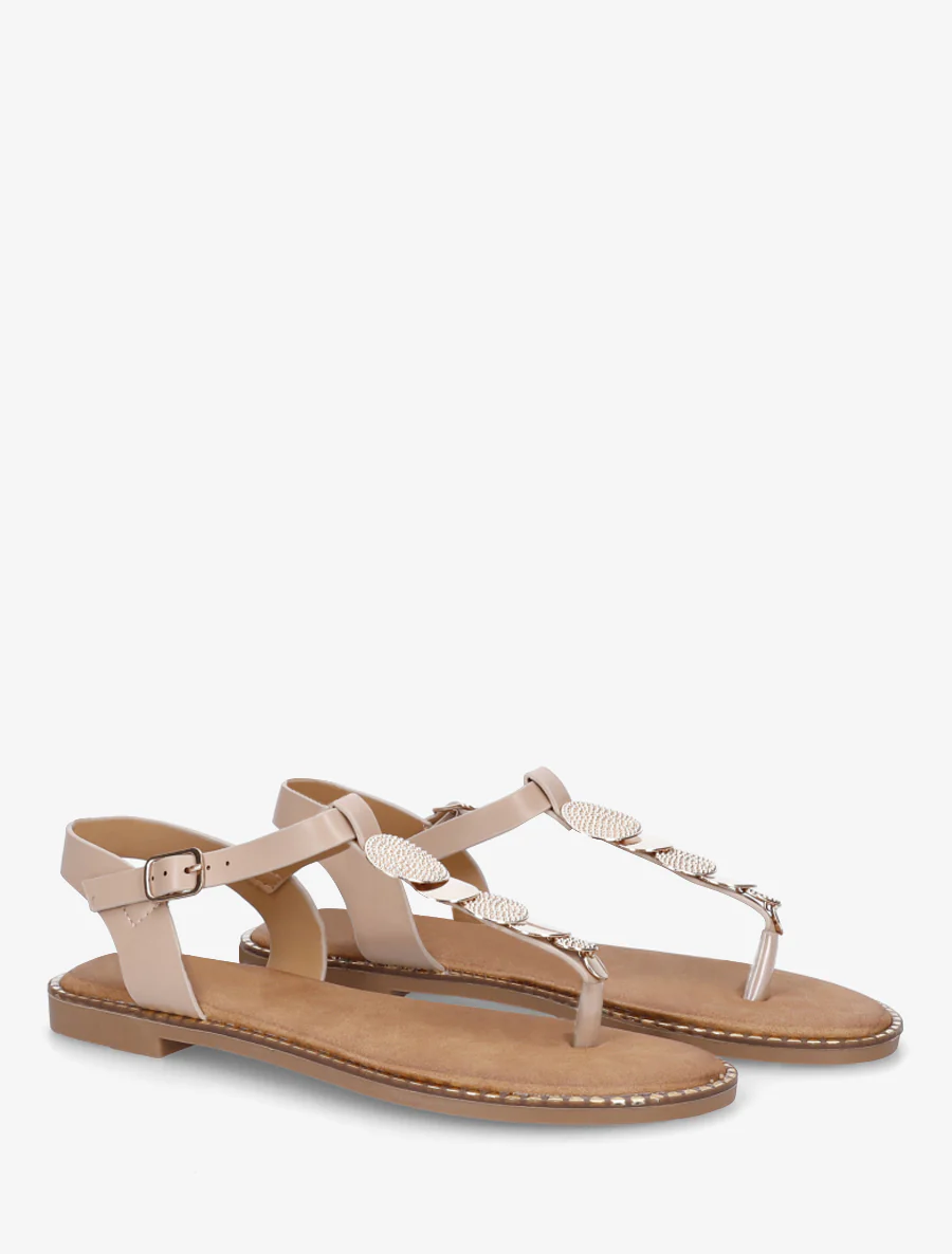 Nu-pieds à entredoigt et bijoux médailles - Taupe - Image 4