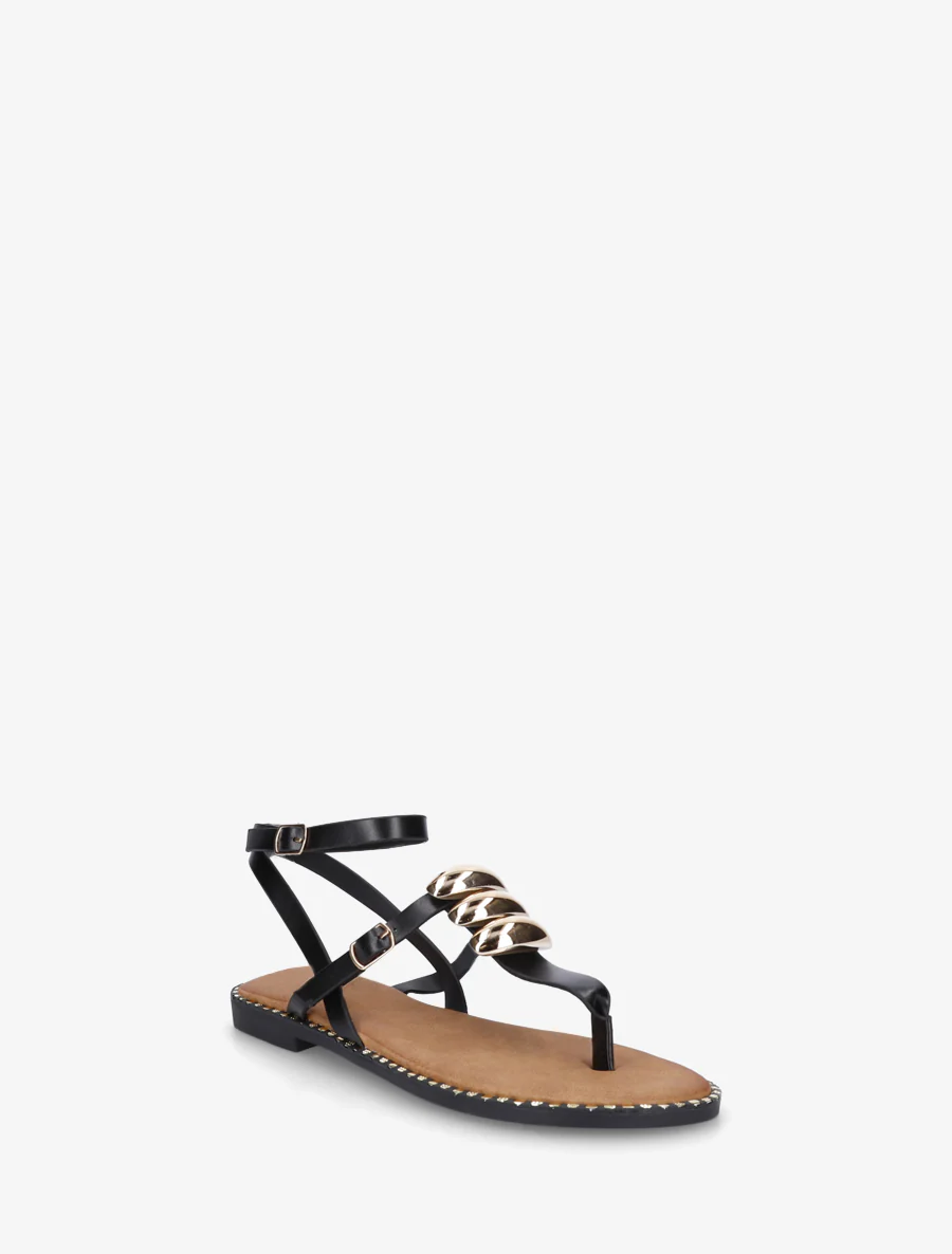 Nu-pieds à entredoigt et bijoux métalliques - Noir - Image 2
