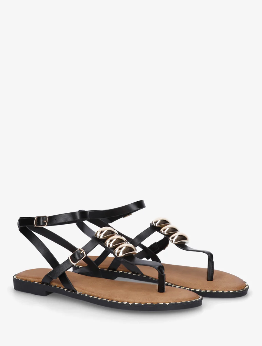 Nu-pieds à entredoigt et bijoux métalliques - Noir - Image 4