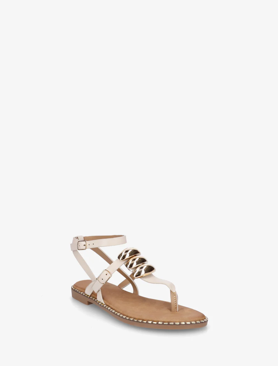Nu-pieds à entredoigt et bijoux métalliques - Beige - Image 2