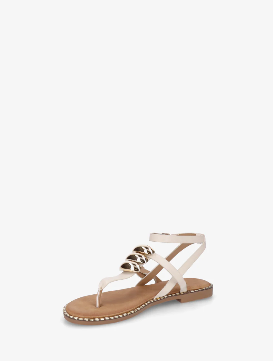 Nu-pieds à entredoigt et bijoux métalliques - Beige - Image 3