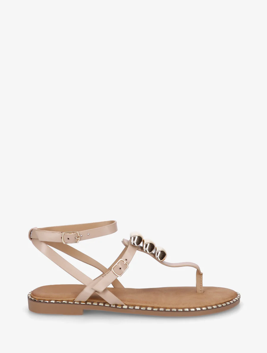 Nu-pieds à entredoigt et bijoux métalliques - Taupe
