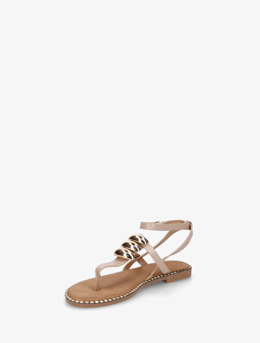 Nu-pieds à entredoigt et bijoux métalliques - Taupe - Image 3