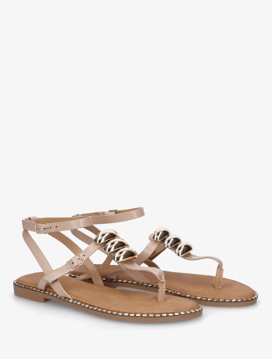 Nu-pieds à entredoigt et bijoux métalliques - Taupe - Image 4
