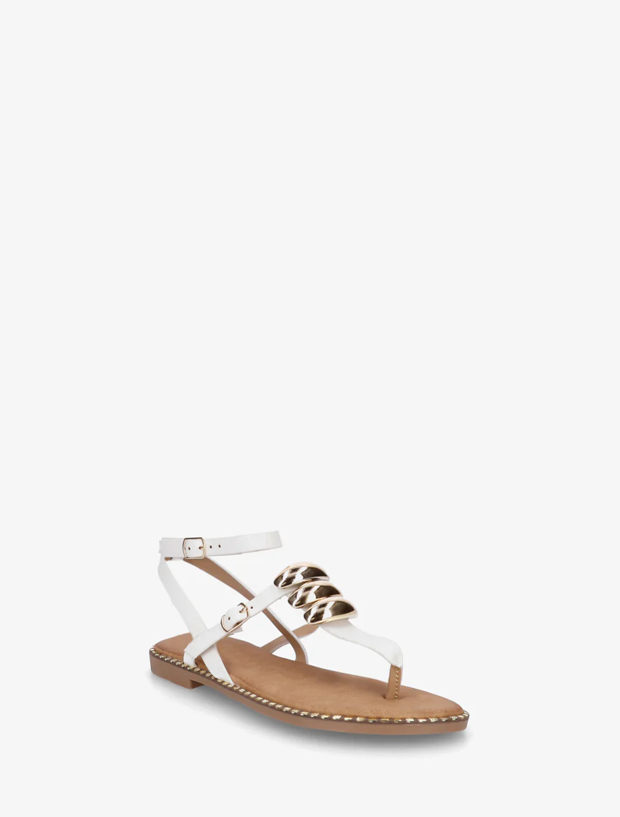 Nu-pieds à entredoigt et bijoux métalliques - Blanc - Image 2