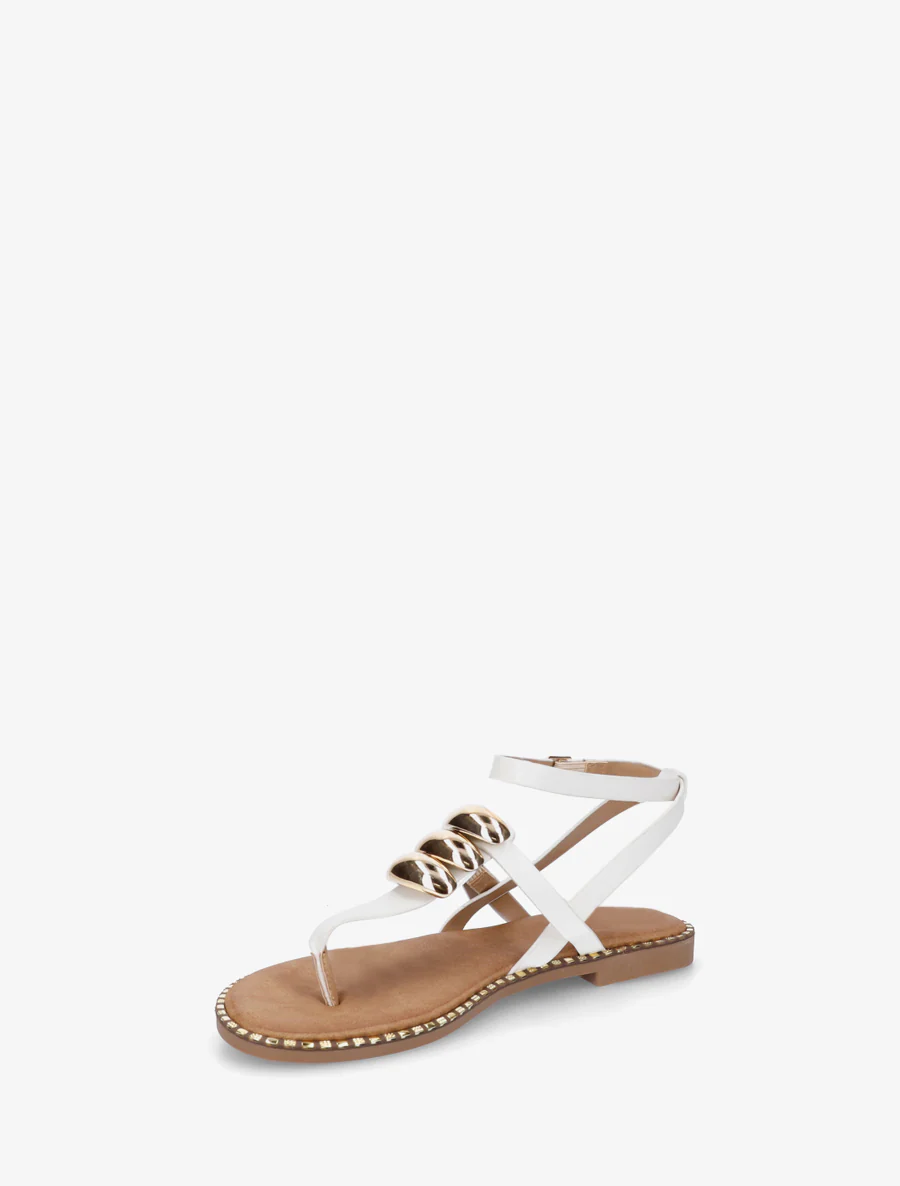 Nu-pieds à entredoigt et bijoux métalliques - Blanc - Image 3