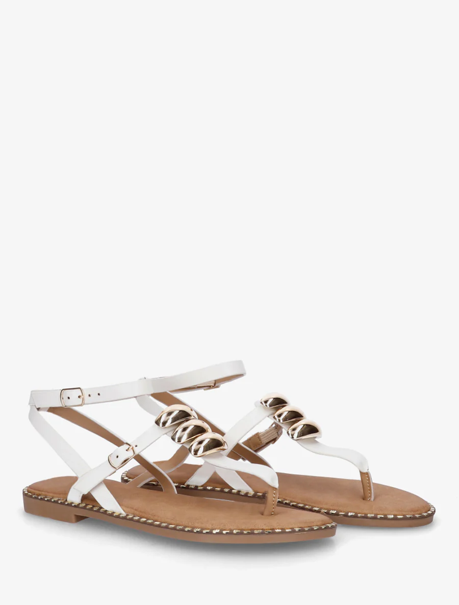 Nu-pieds à entredoigt et bijoux métalliques - Blanc - Image 4