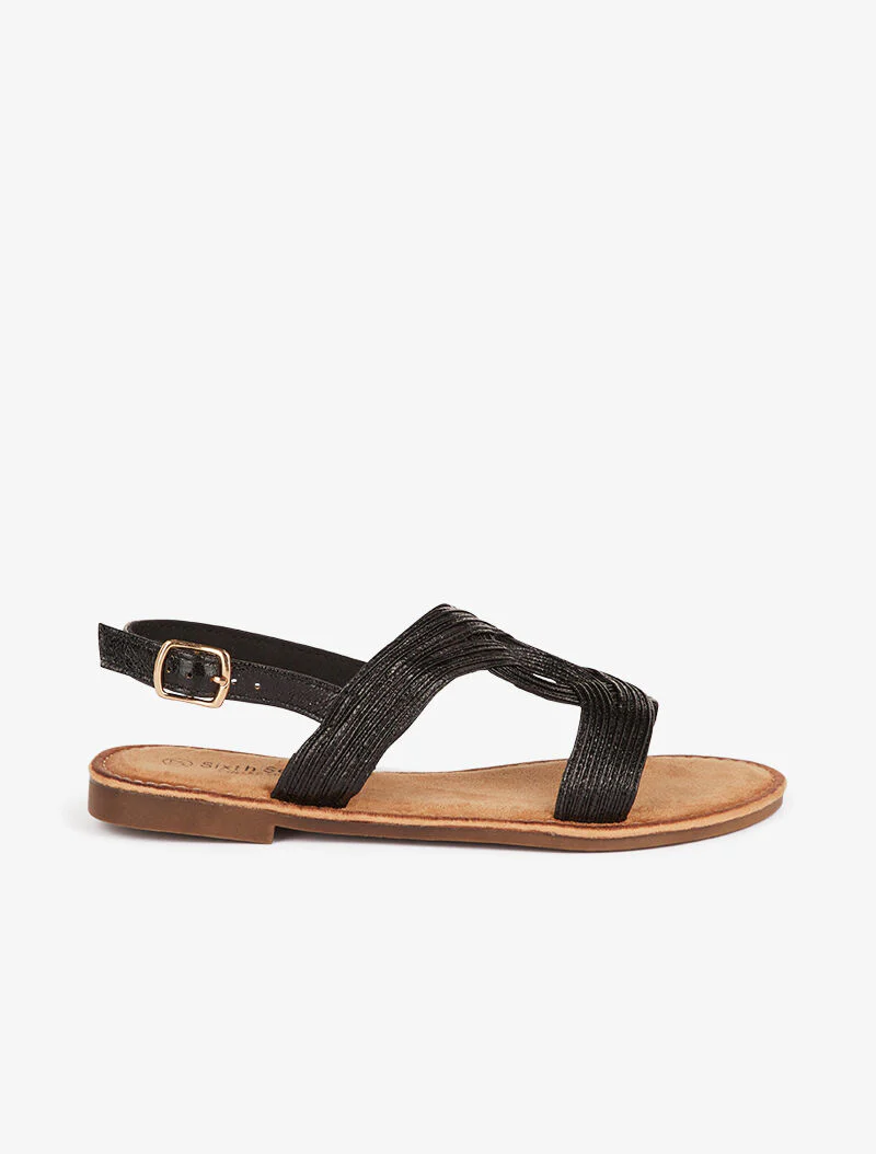 Nu-pieds à ganse croisée et texturée - noir - Image 2
