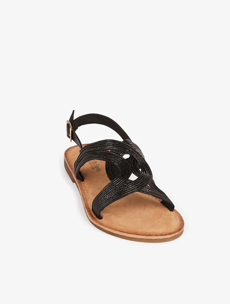 Nu-pieds à ganse croisée et texturée - noir - Image 3