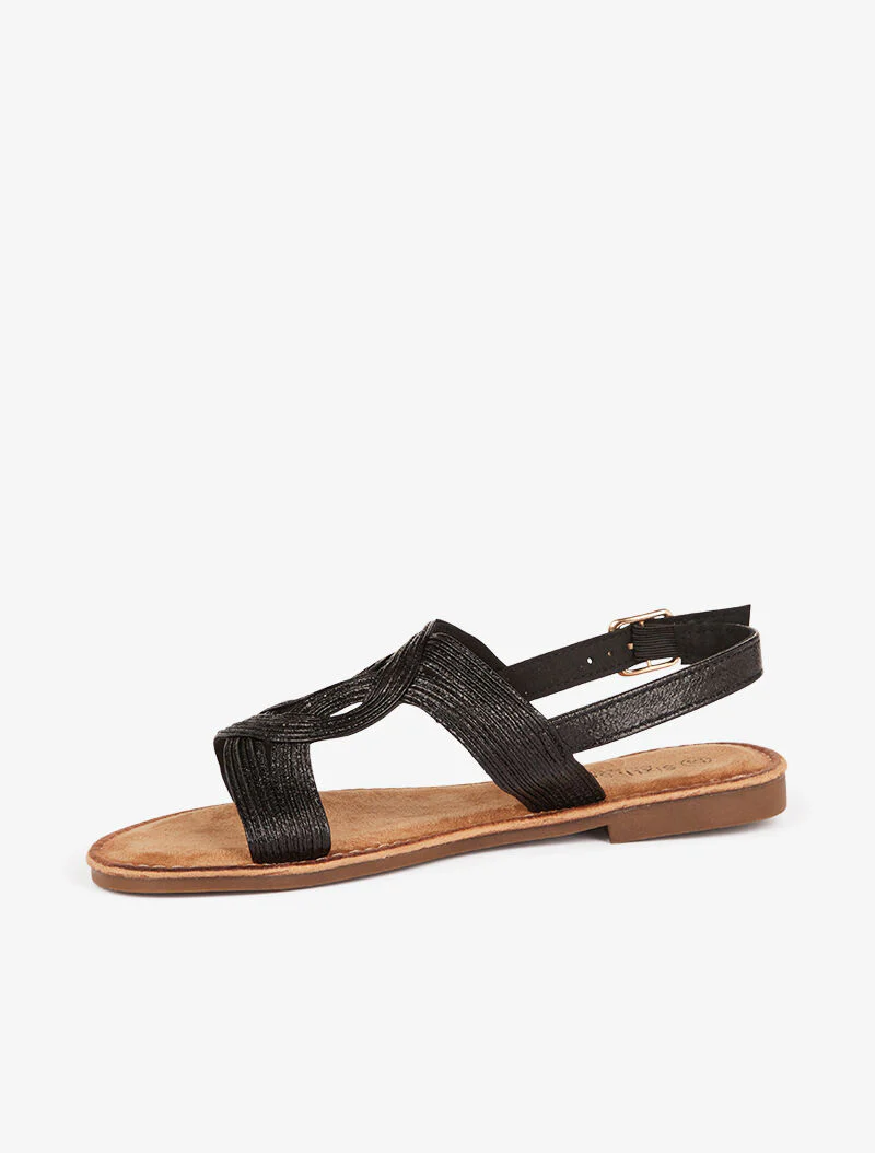 Nu-pieds à ganse croisée et texturée - noir - Image 4