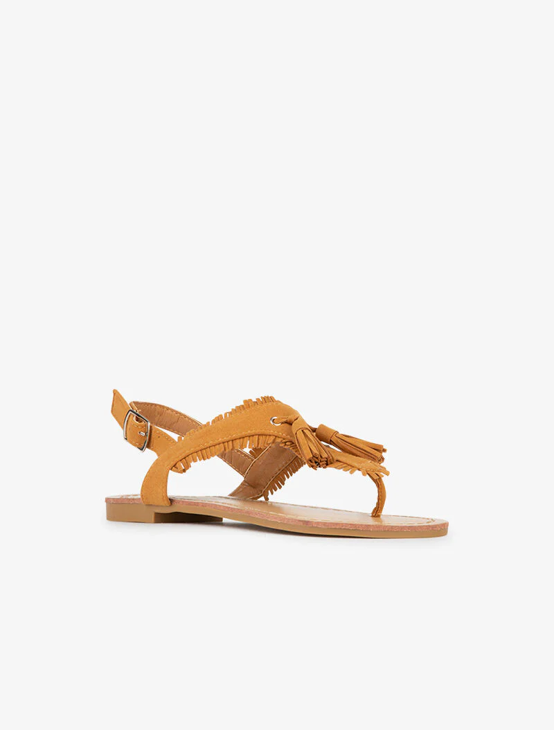 Nu-pieds à large bride en T frangée - camel - Image 2