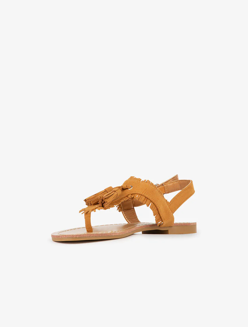 Nu-pieds à large bride en T frangée - camel - Image 3