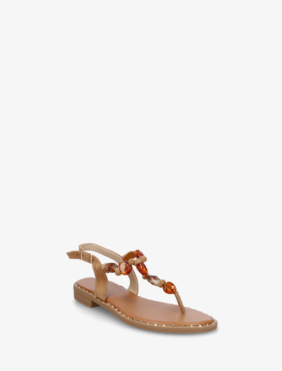 Nu-pieds à perles et entredoigt - Camel - Image 2