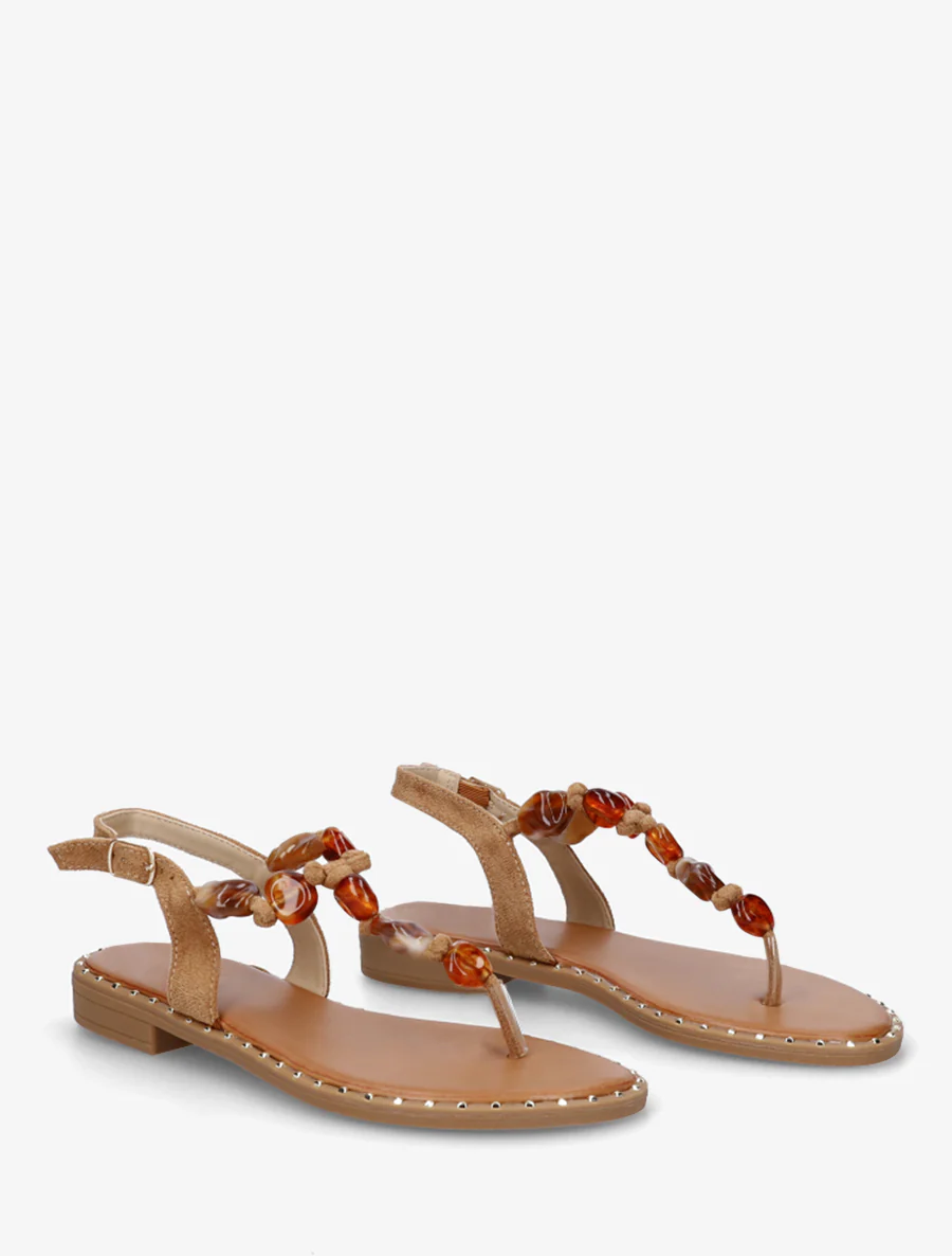 Nu-pieds à perles et entredoigt - Camel - Image 4