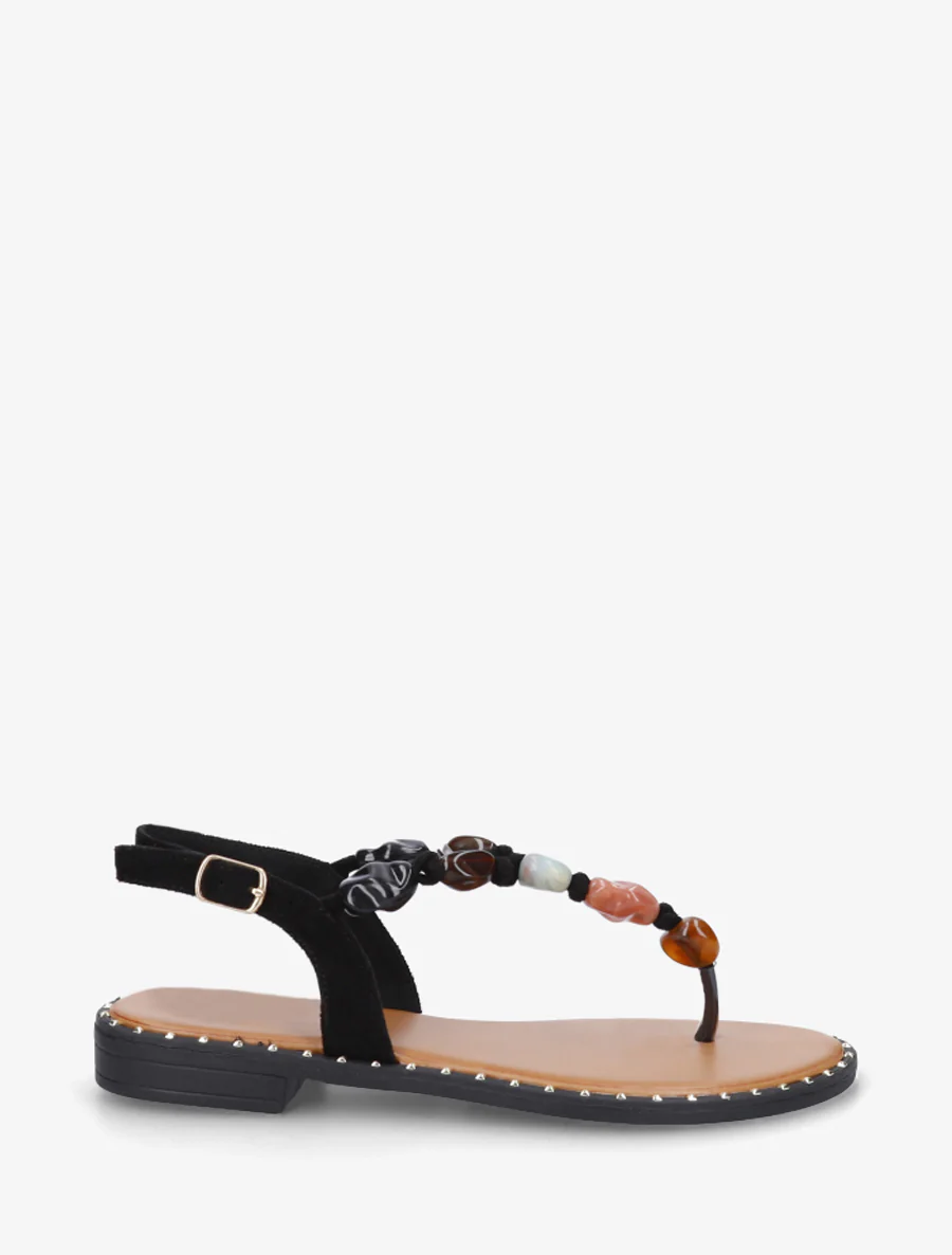 Nu-pieds à perles et entredoigt - Noir