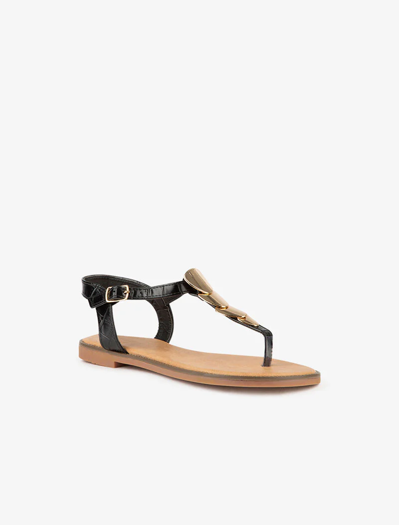 Nu-pieds à plaques dorées - noir
