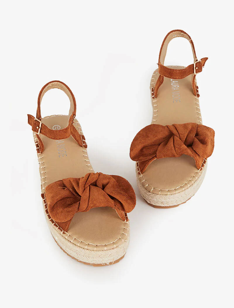 Nu-pieds à plateforme à ganse effet nouer - camel