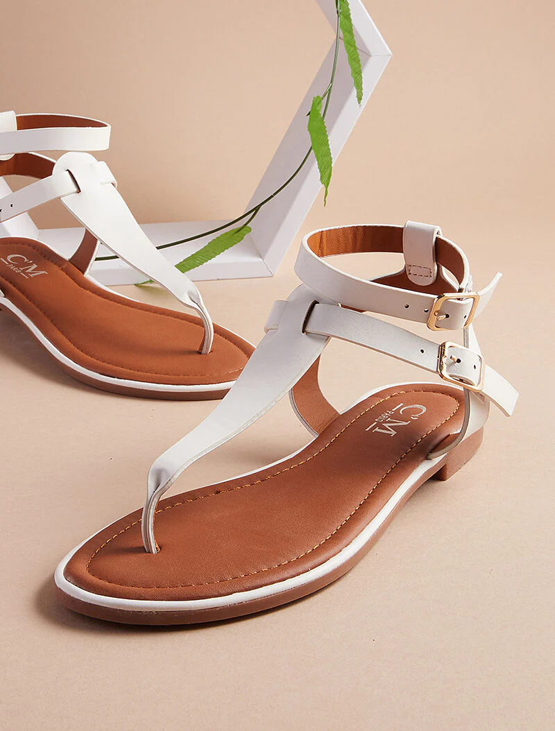 Nu-pieds basiques à double brides en T - blanc - Image 6