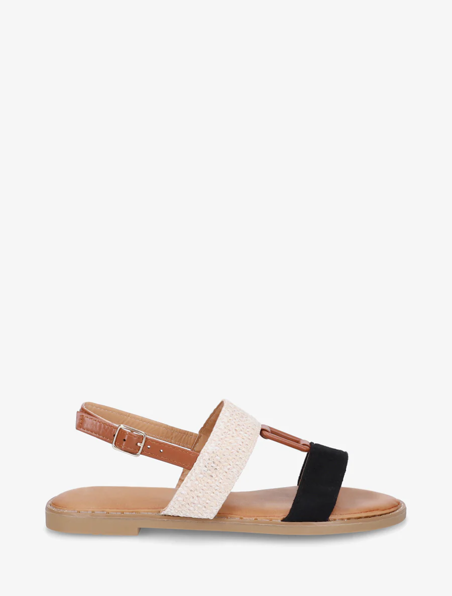 Nu-pieds bi-matière à bijou rectangle - Noir