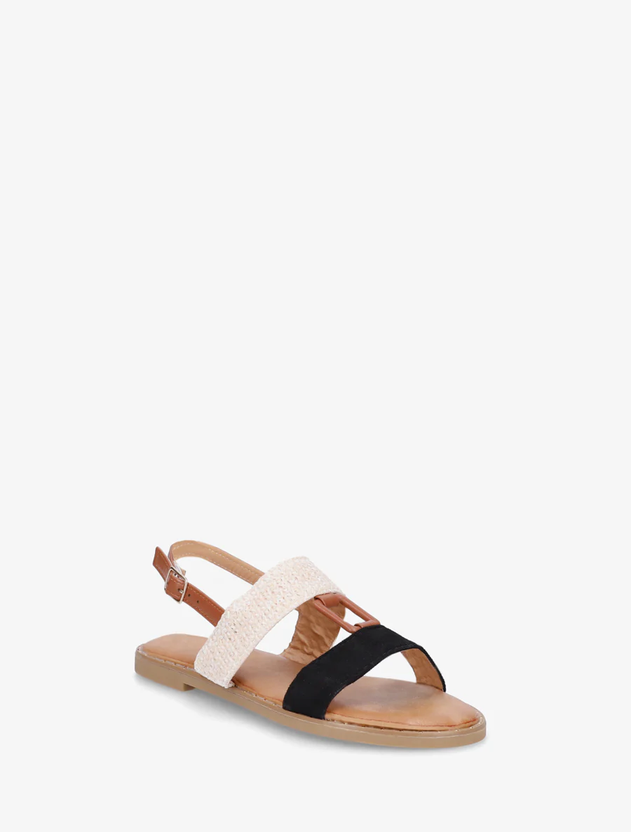 Nu-pieds bi-matière à bijou rectangle - Noir - Image 2