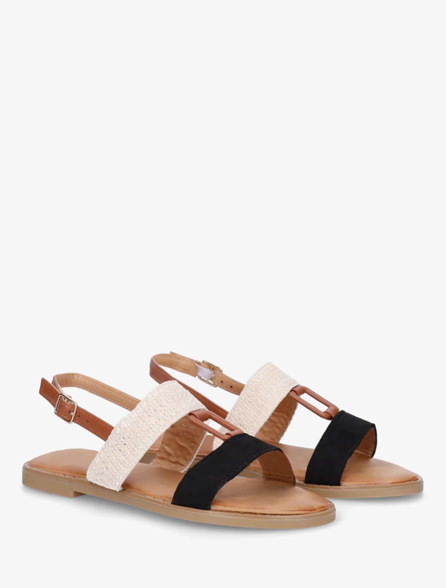 Nu-pieds bi-matière à bijou rectangle - Noir - Image 4