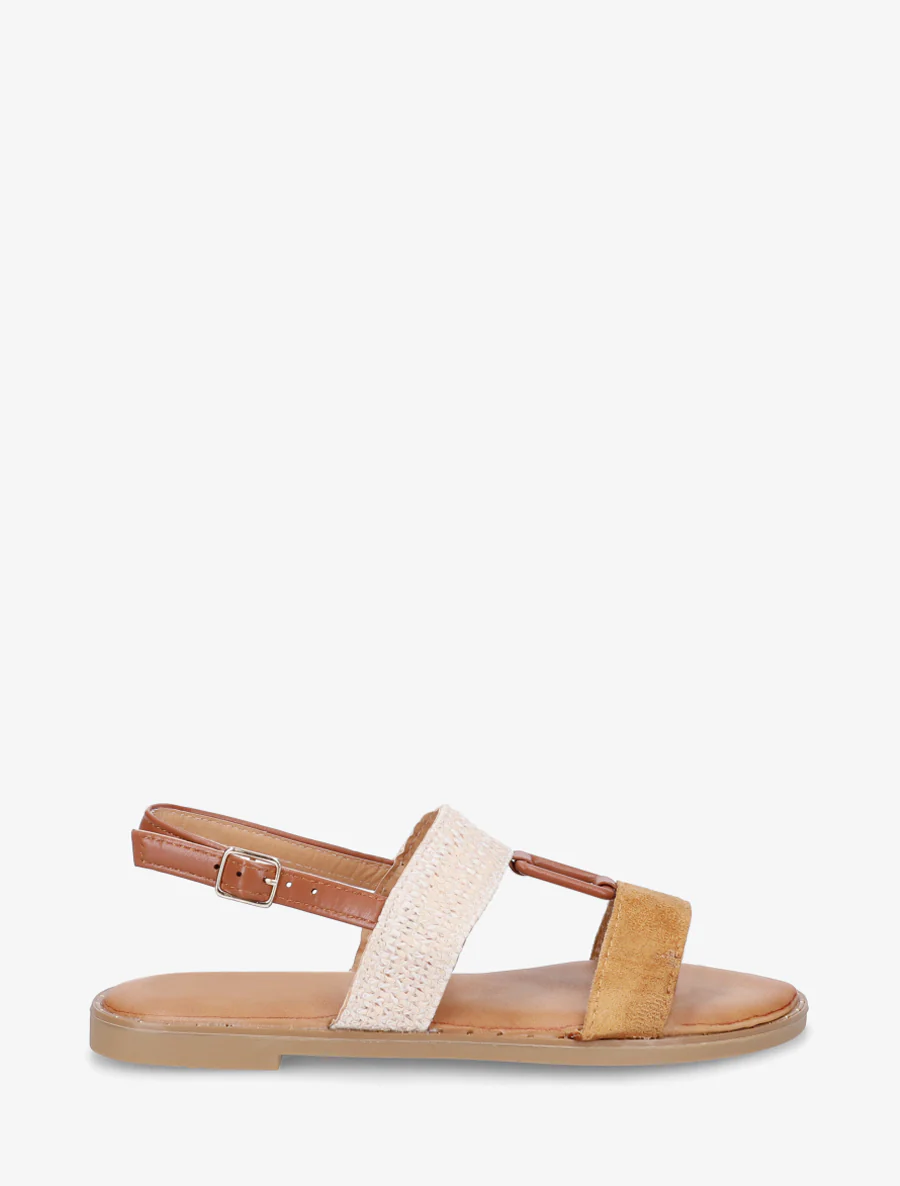 Nu-pieds bi-matière à bijou rectangle - Camel