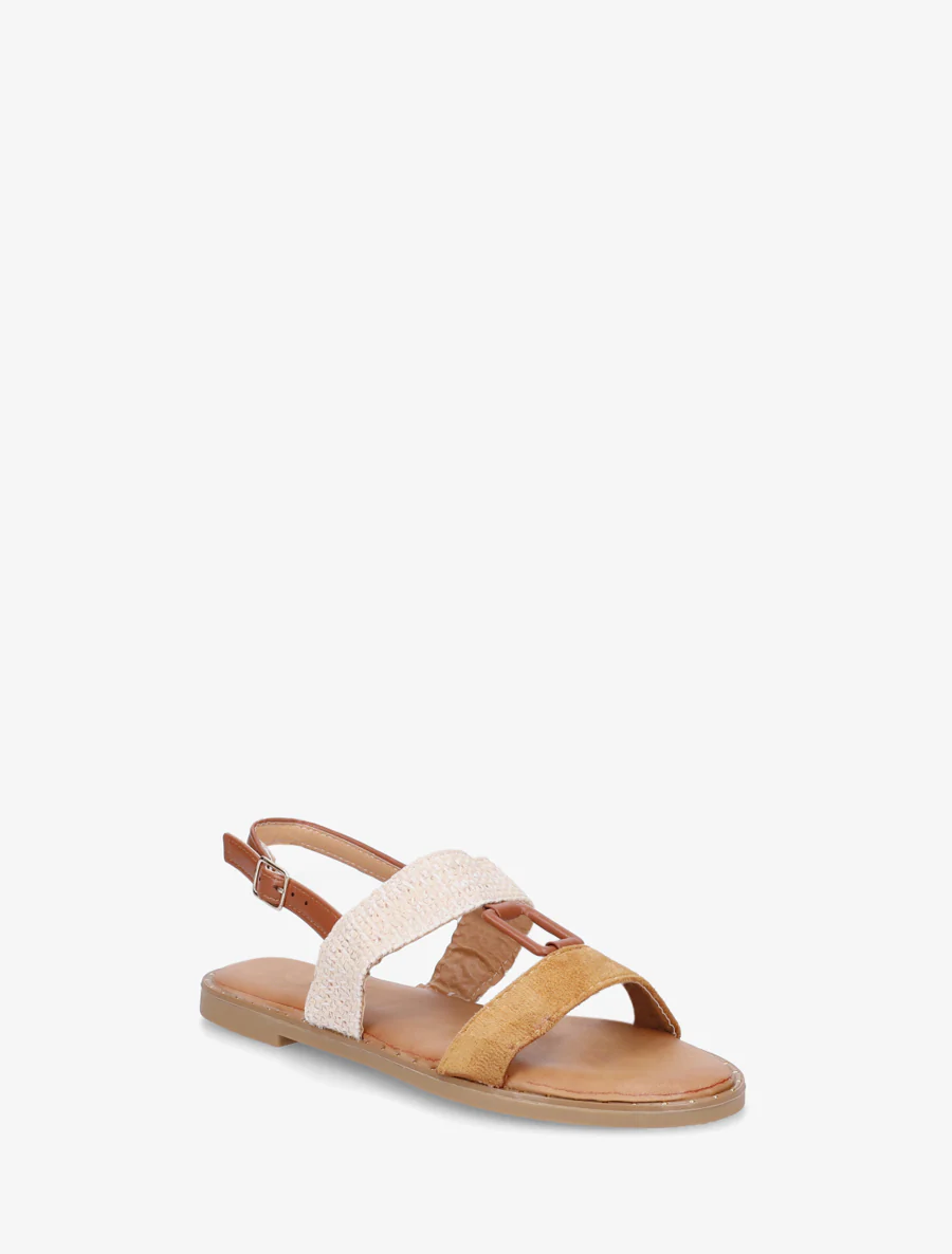 Nu-pieds bi-matière à bijou rectangle - Camel - Image 2