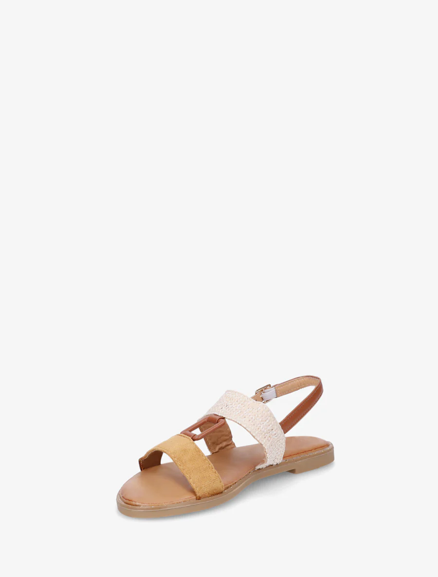 Nu-pieds bi-matière à bijou rectangle - Camel - Image 3