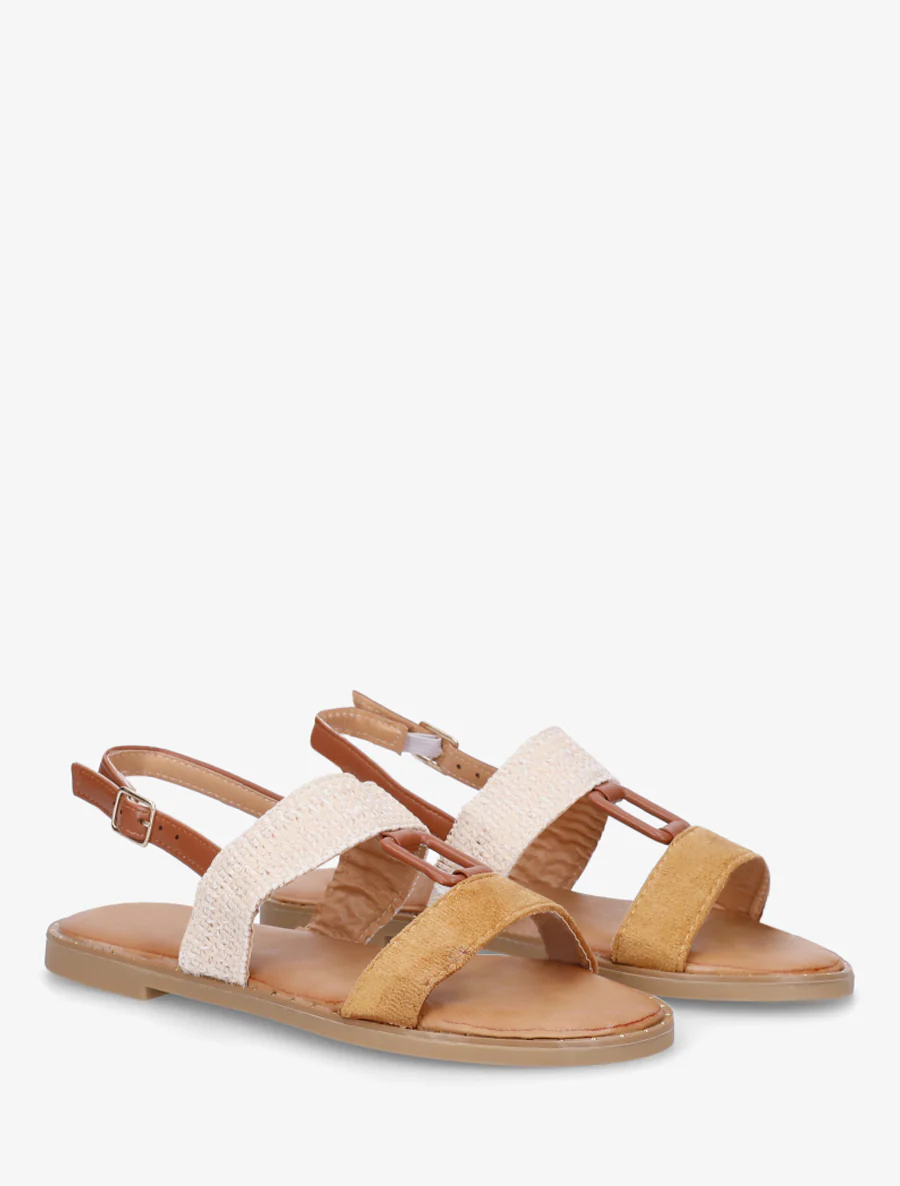Nu-pieds bi-matière à bijou rectangle - Camel - Image 4