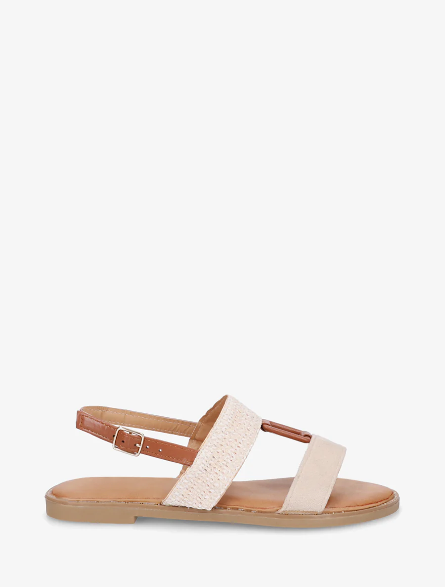 Nu-pieds bi-matière à bijou rectangle - Beige