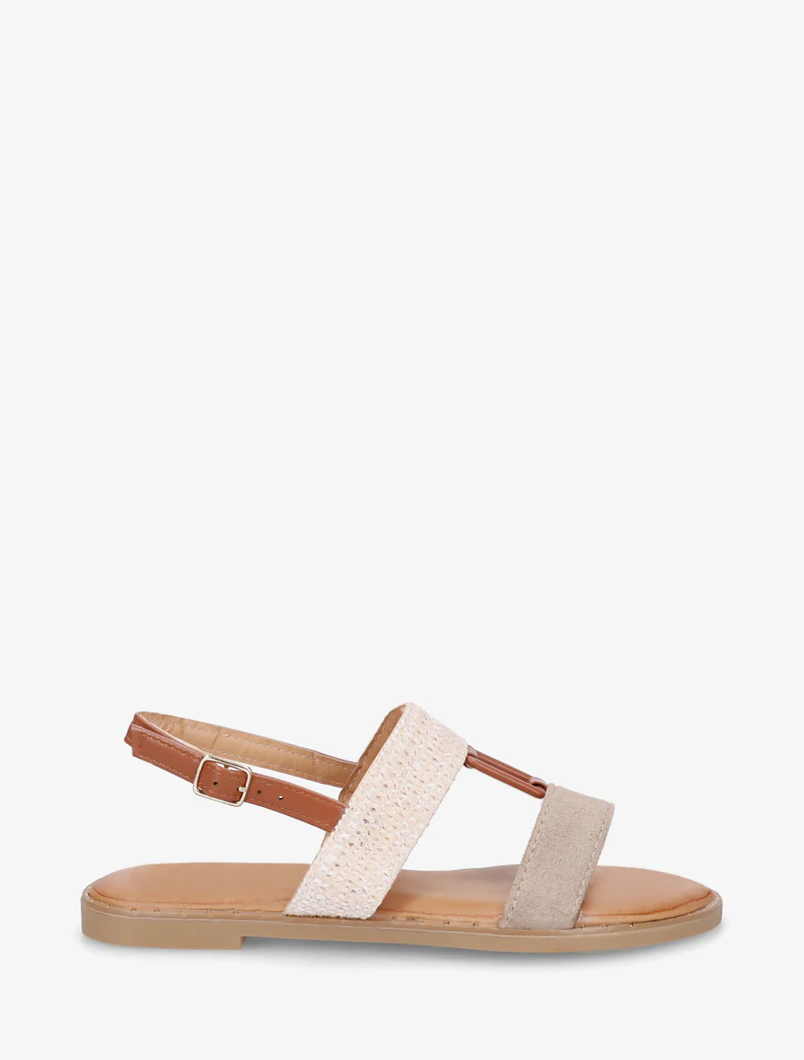 Nu-pieds bi-matière à bijou rectangle - Taupe