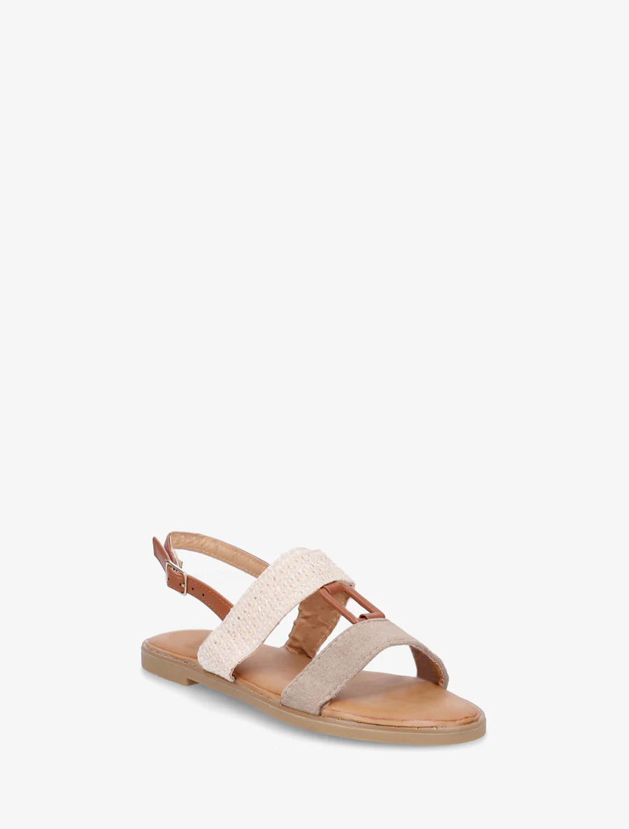 Nu-pieds bi-matière à bijou rectangle - Taupe - Image 2