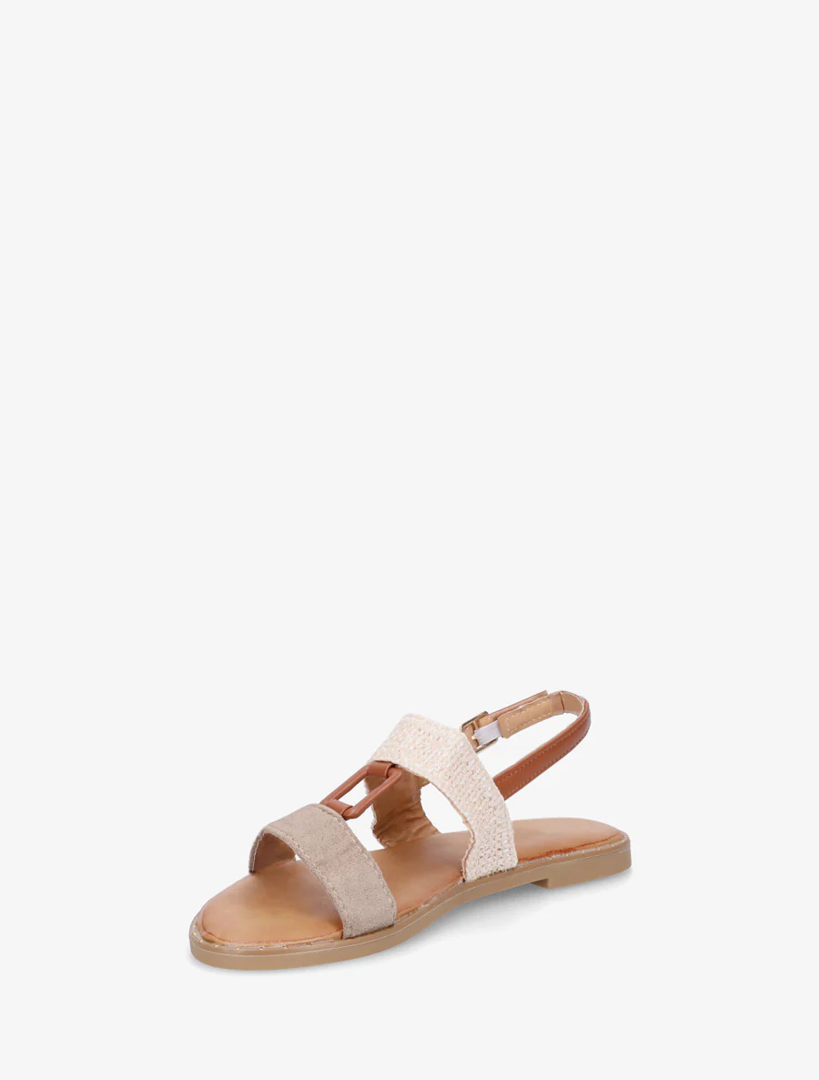 Nu-pieds bi-matière à bijou rectangle - Taupe - Image 3