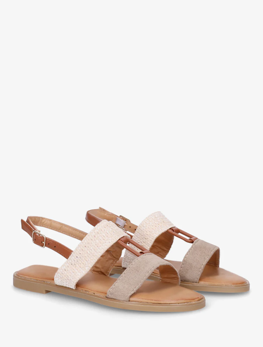 Nu-pieds bi-matière à bijou rectangle - Taupe - Image 4