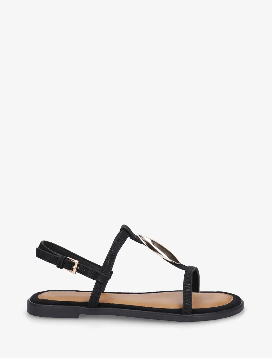 Nu-pieds bimatière à empiècement métal - Noir