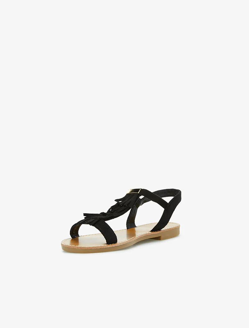 Nu-pieds bride en T frangée - noir - Image 3