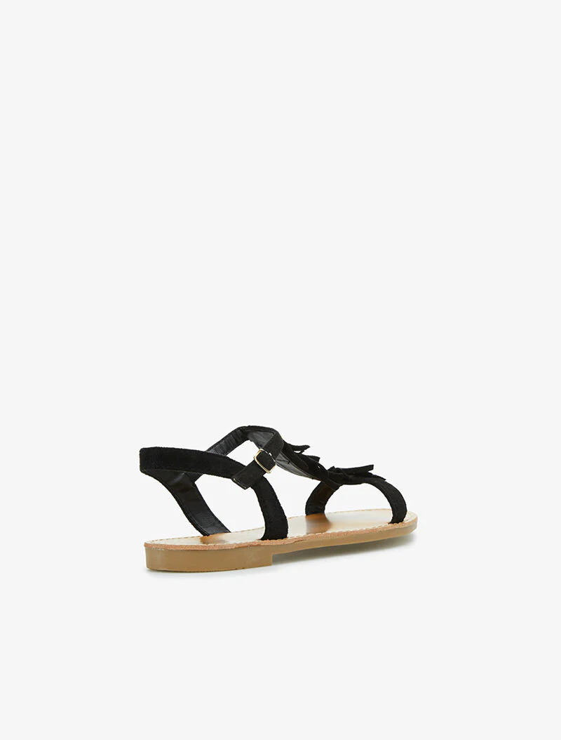 Nu-pieds bride en T frangée - noir - Image 4