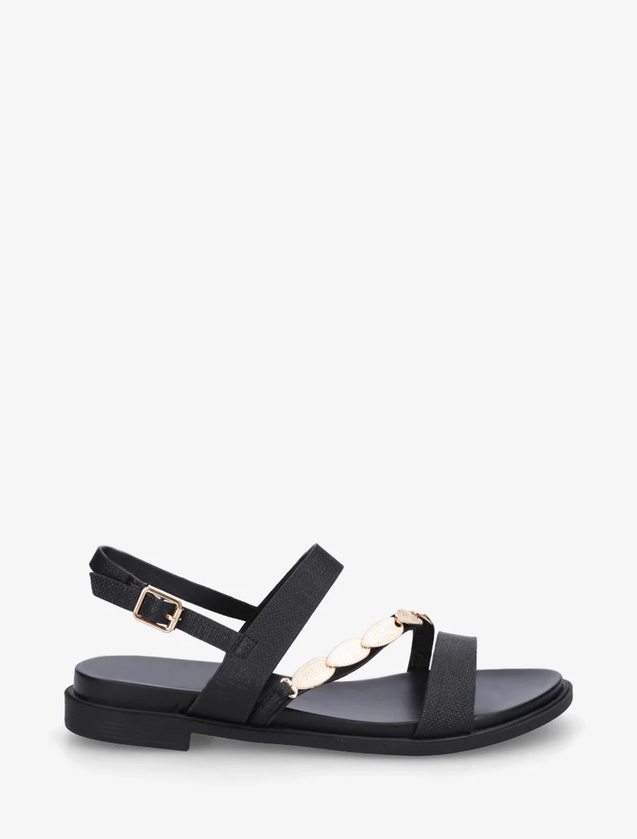 Nu-pieds en simili à bijou feuilles - Noir