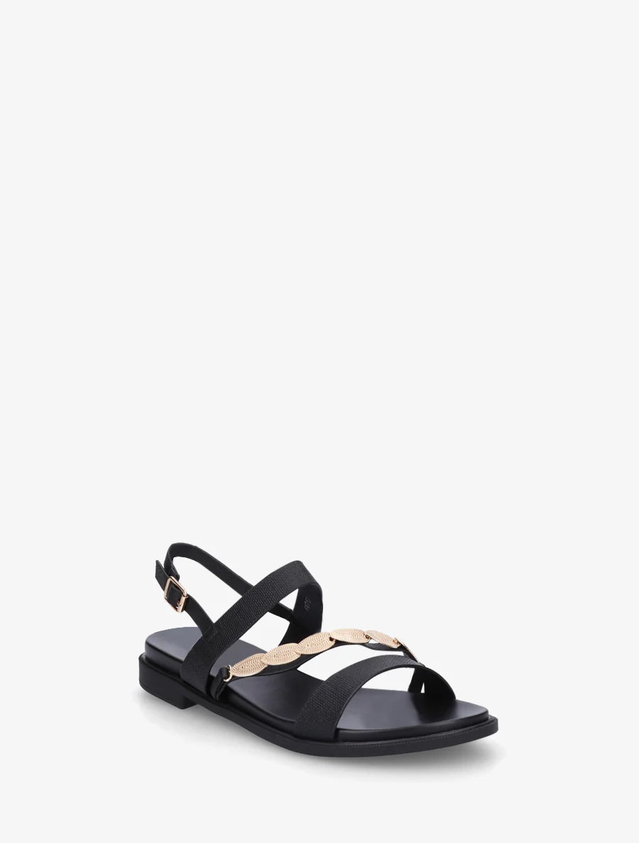 Nu-pieds en simili à bijou feuilles - Noir - Image 2
