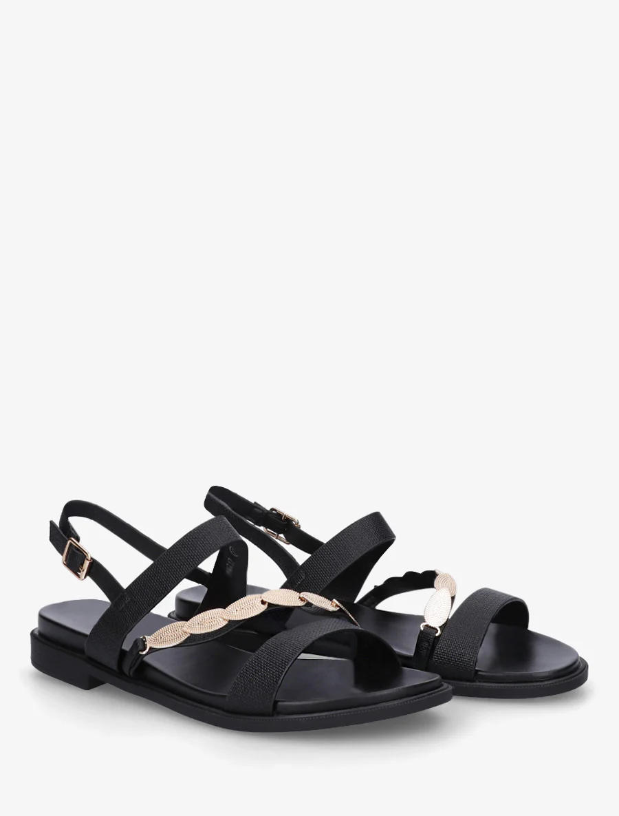 Nu-pieds en simili à bijou feuilles - Noir - Image 4