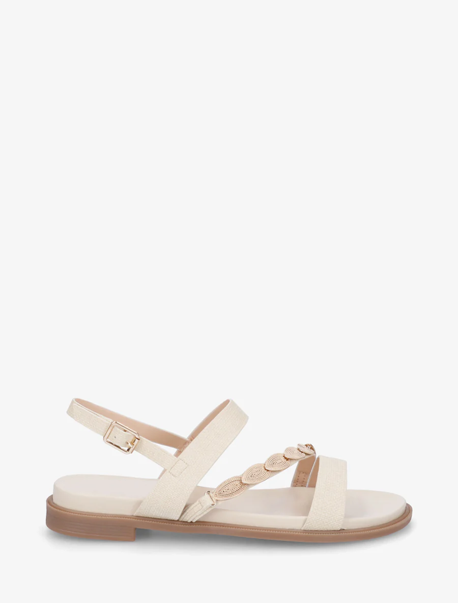 Nu-pieds en simili à bijou feuilles - Beige