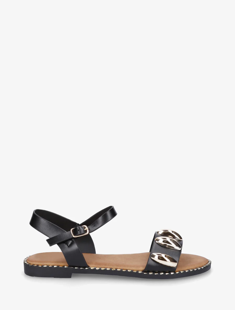 Nu-pieds en simili à bijoux ovales - Noir